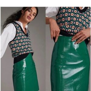 Anthropologie Porridge Green Faux Leather Croc Embossed Skirt Small Like New!